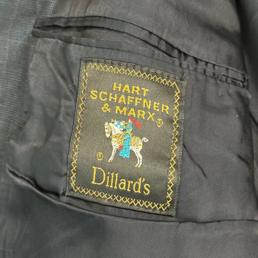 Hart Schaffner Marx Dillard's Mens 44R Blazer Pure New Wool Glen Plaid Charcoal - Picture 11 of 16